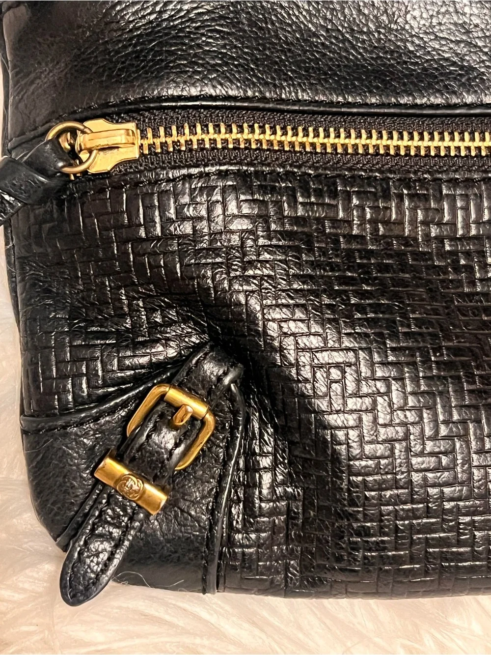 Elliott Lucca  Messina 3-Zip Leather Black Leather  with Gold-Tone crossbody bag